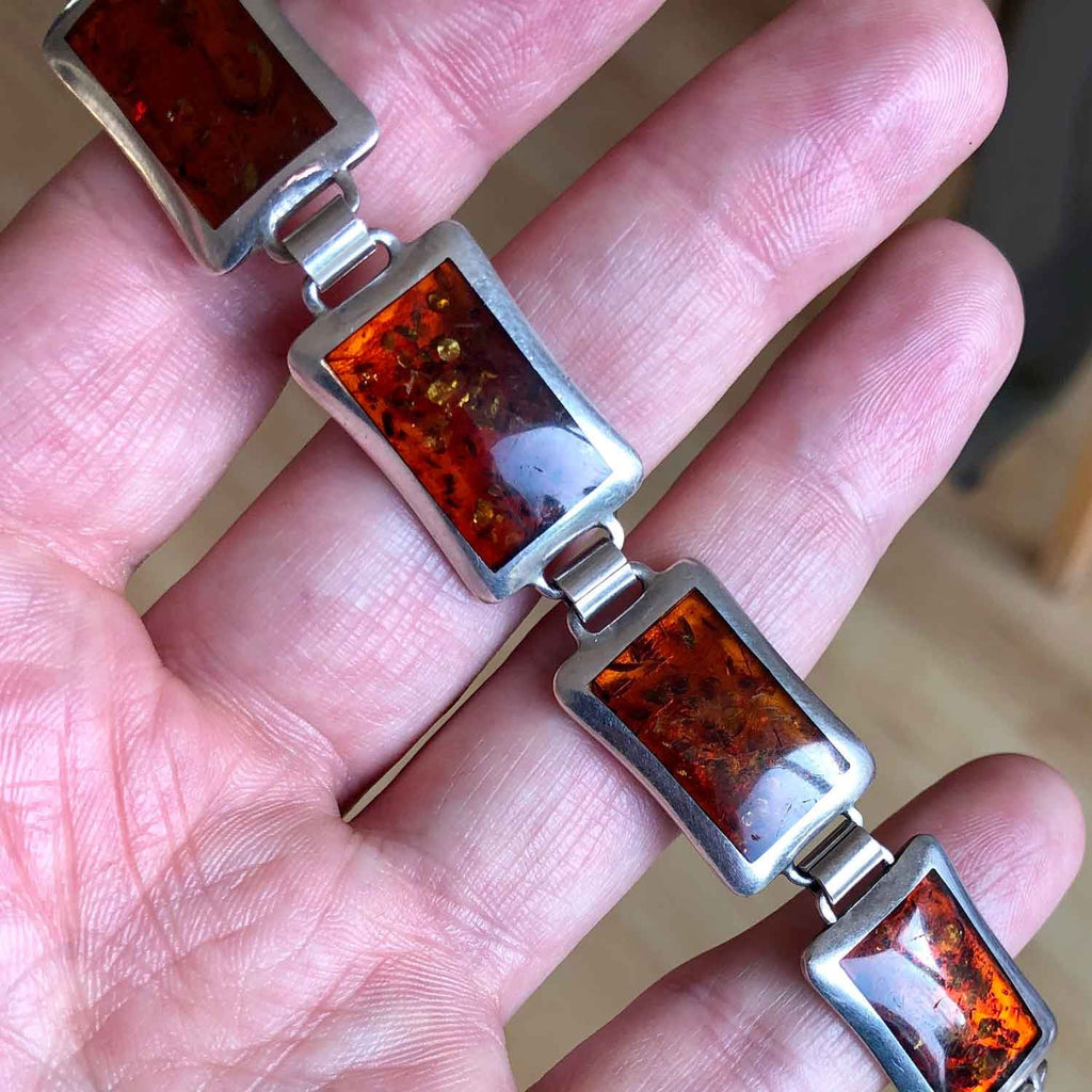 Vintage Natural Amber Minimalist Panel Bracelet - Jewellery Hound