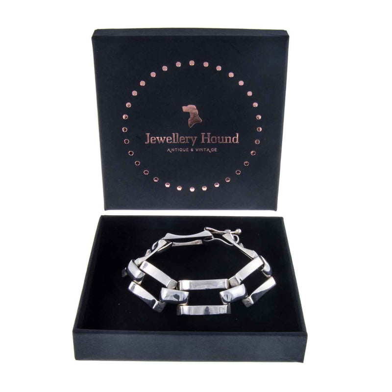 Chunky Vintage Egyptian Silver Gate Bracelet in Jewellery Hound Box