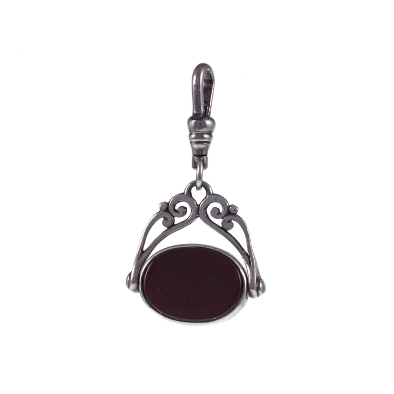 Onyx Showing of Vintage Antique Style Silver, Carnelian and Onyx Spinning Fob Pendant