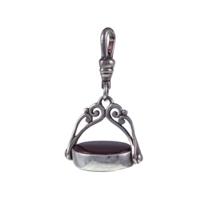 Vintage Antique Style Silver, Carnelian and Onyx Spinning Fob Pendant