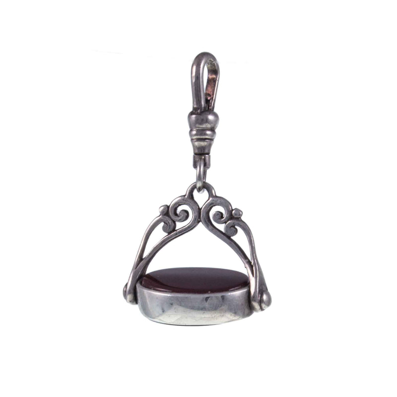 Vintage Antique Style Silver, Carnelian and Onyx Spinning Fob Pendant