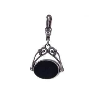 Vintage Antique Style Silver, Carnelian and Onyx Spinning Fob Pendant with Swivel