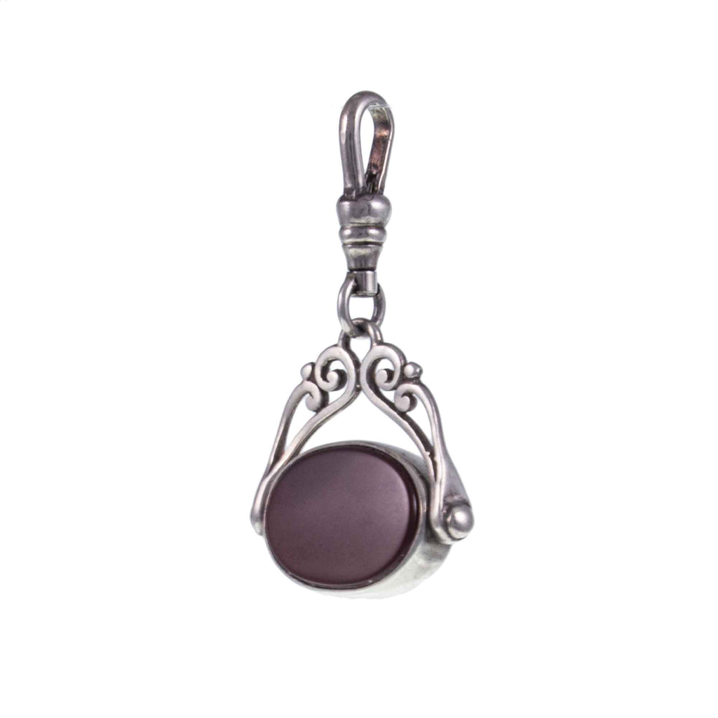 Vintage Antique Style Silver, Carnelian and Onyx Spinning Fob Pendant