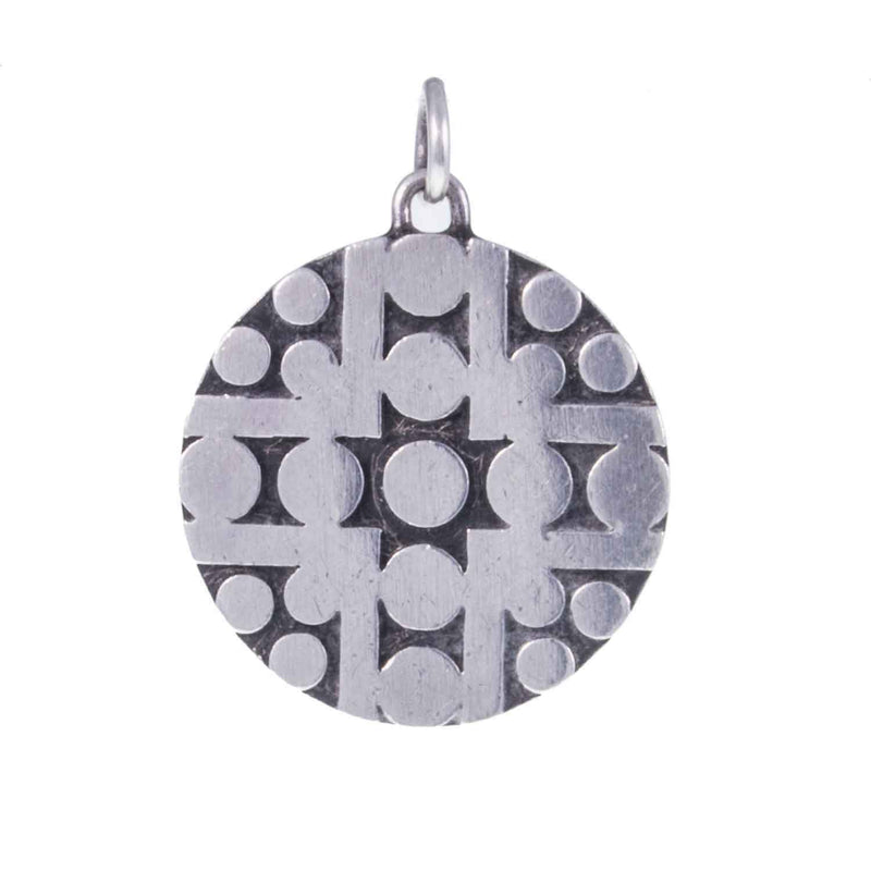 Retro Design 1960s Sterling Silver Disc Pendant. Face On