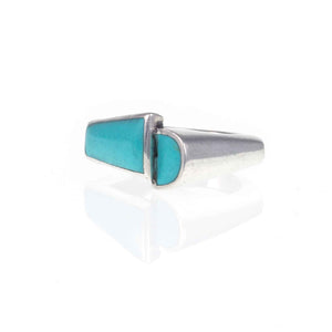 Vintage Modernist Turquoise Inlay Silver Statement Ring