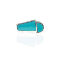 Face on View of Vintage Modernist Turquoise Inlay Silver Statement Ring