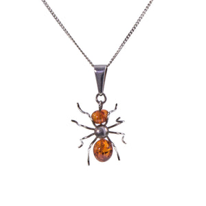 Vintage Silver and Amber Spider Pendant and Chain