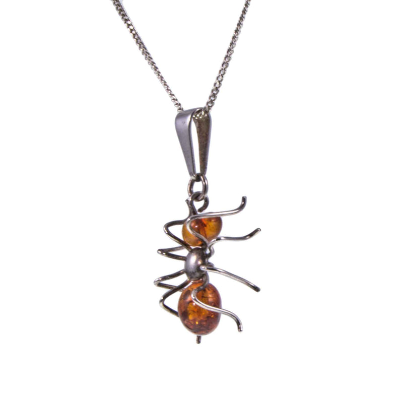 Vintage Silver and Amber Spider Pendant and Chain at an Angle