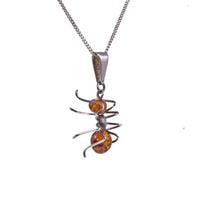 Vintage Silver and Amber Spider Pendant and Chain Angled to the Right