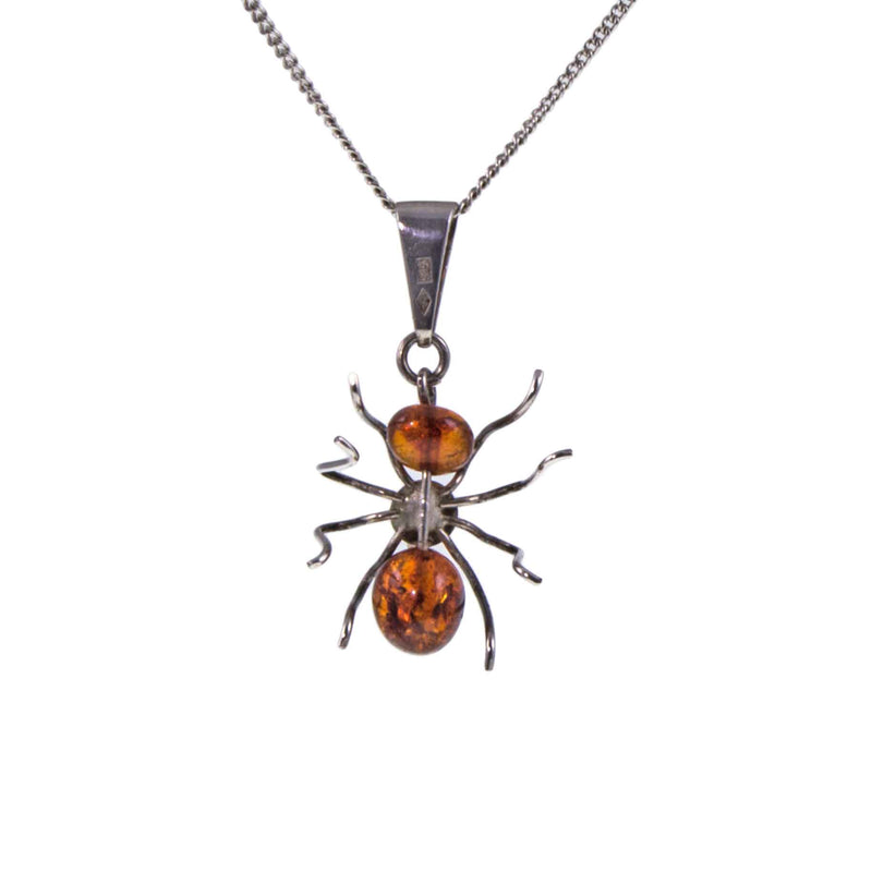Back of Vintage Silver and Amber Spider Pendant and Chain