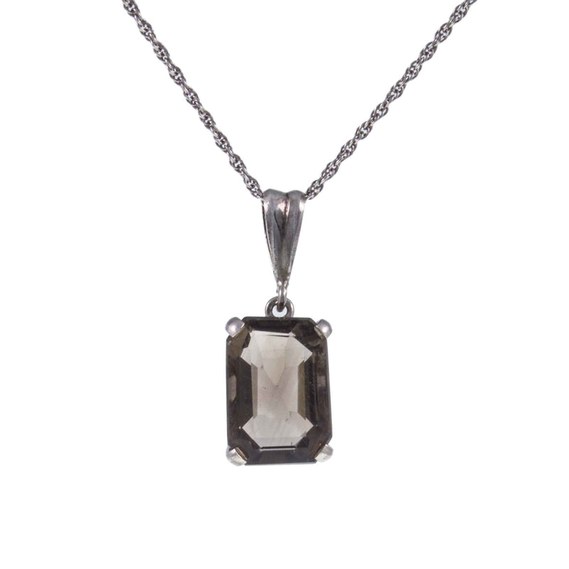 Vintage Smokey Quartz Silver Pendant Hanging and Facing Straight on