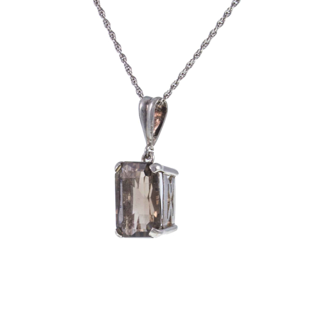 Vintage Smokey Quartz Silver Pendant Hanging and Facing Slightly to the Left