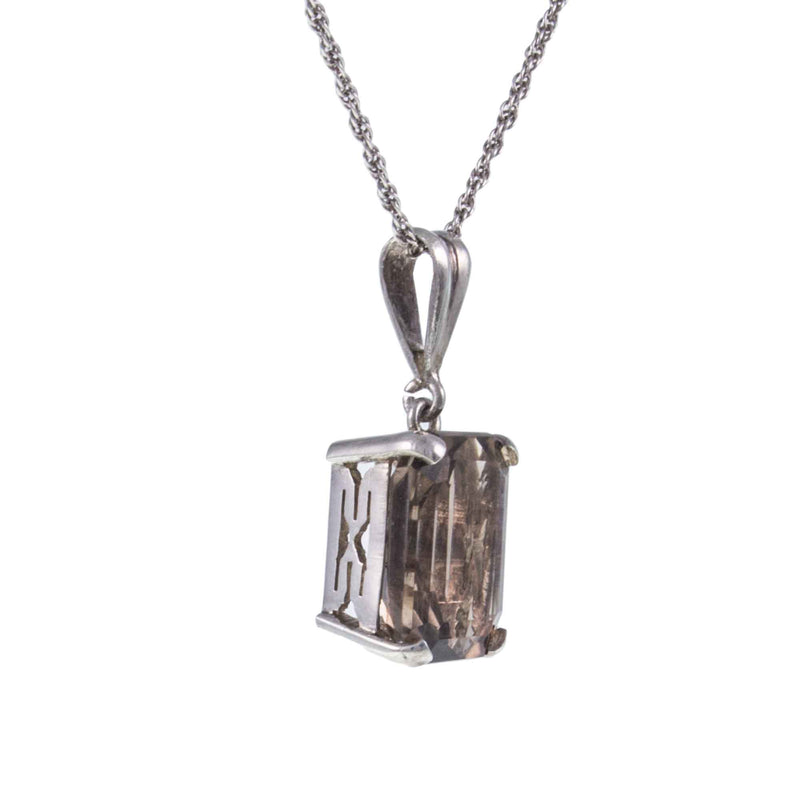 Vintage Smokey Quartz Silver Pendant Hanging and Facing Slightly to the Right