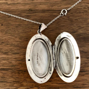 Large Vintage Engraved Silver Oval Locket - With a 22” Long Silver Chain with Locket Open