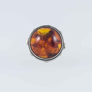 A Large Vintage Silver, Domed Baltic Amber ‘Brutalist’ Style Statement Ring.