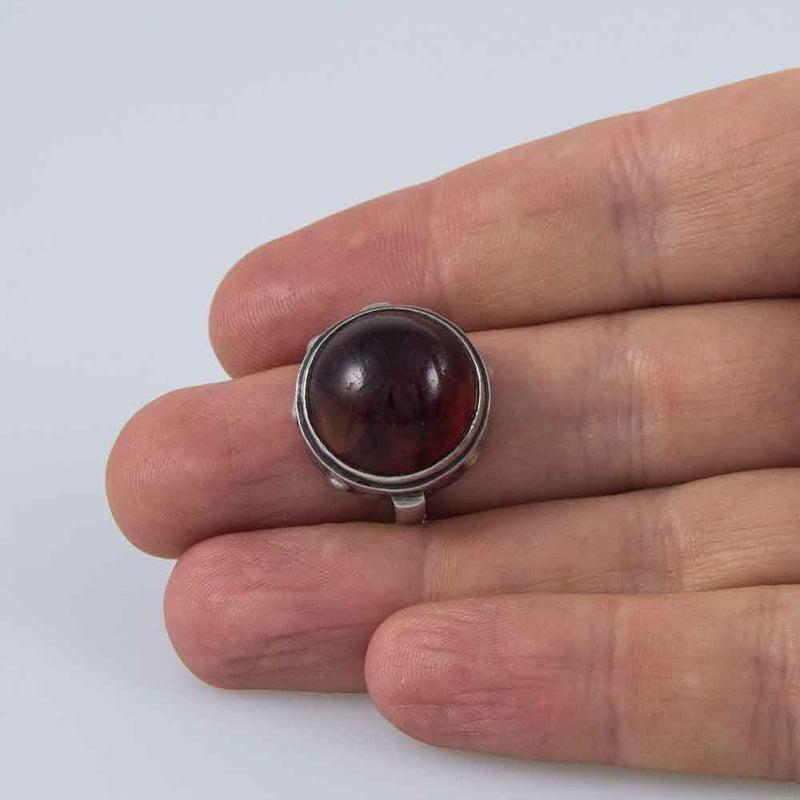 A Large Vintage Silver, Domed Baltic Amber ‘Brutalist’ Style Statement Ring.