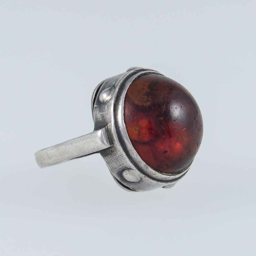 A Large Vintage Silver, Domed Baltic Amber ‘Brutalist’ Style Statement Ring.