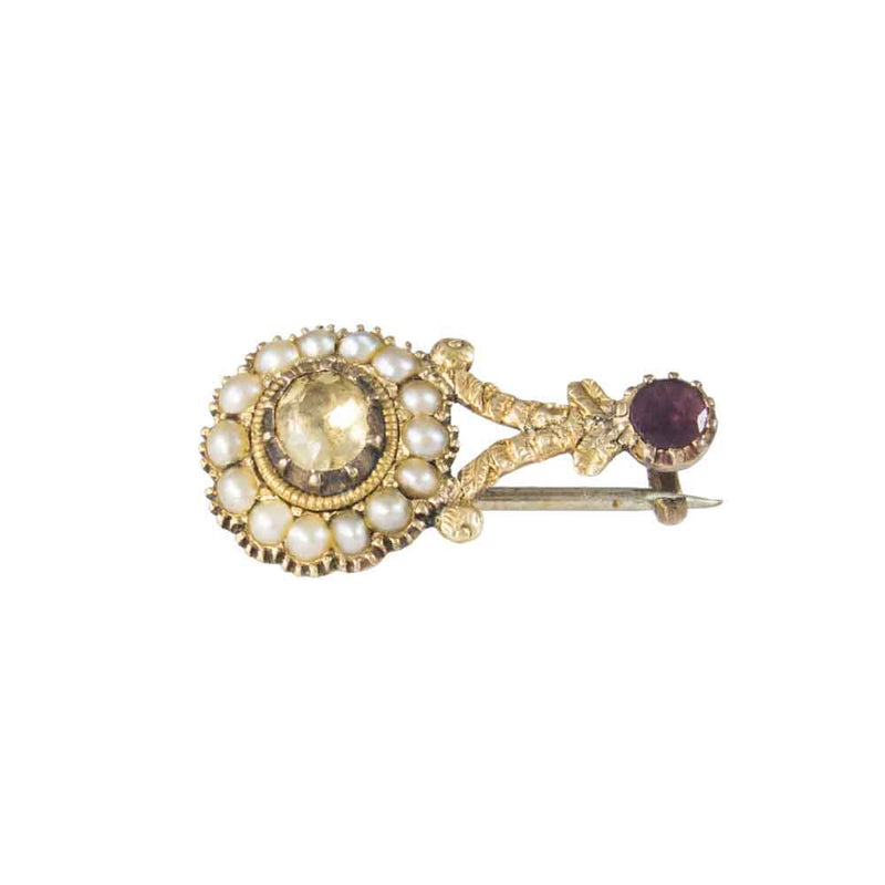 Georgian Citrine, Pearl and Garnet Miniature Comet Brooch. C.1835.