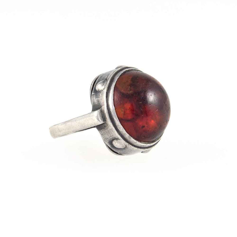 A Large Vintage Silver, Domed Baltic Amber ‘Brutalist’ Style Statement Ring.