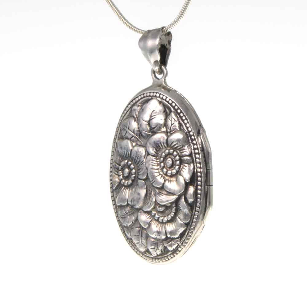 Vintage Art Nouveau Revival Repoussé Floral Design Silver Locket