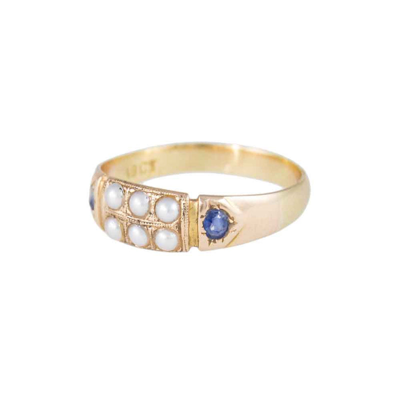 Antique Double Row Pearl & Sapphire Ring