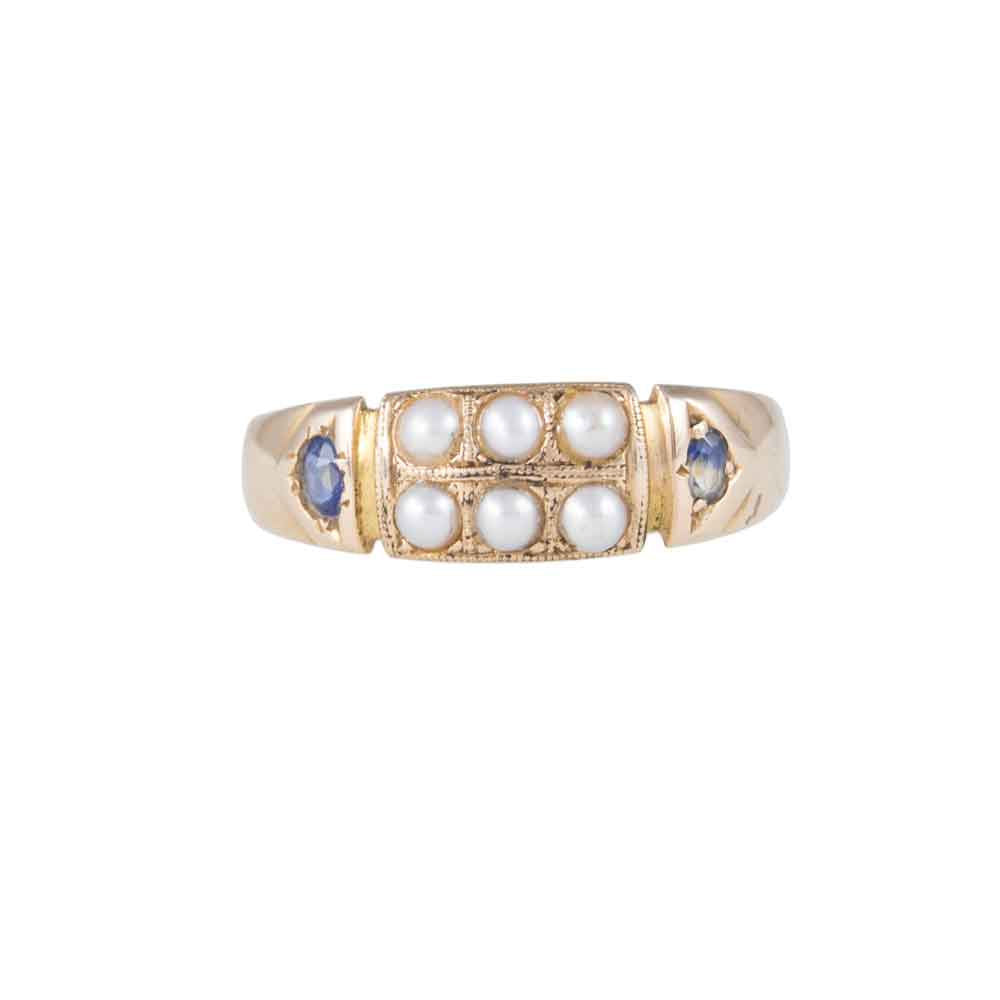 Antique Double Row Pearl & Sapphire Ring