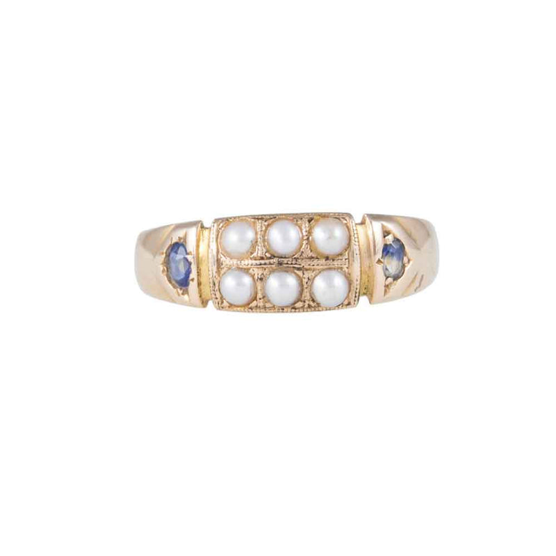 Antique Double Row Pearl & Sapphire Ring