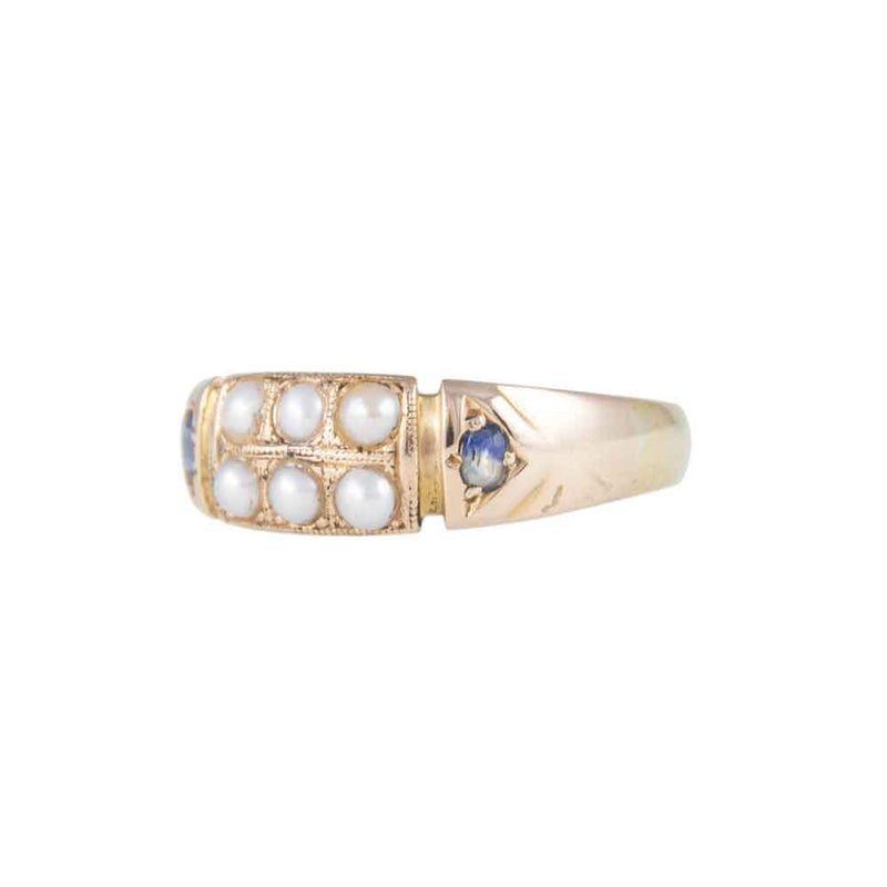 Antique Double Row Pearl & Sapphire Ring