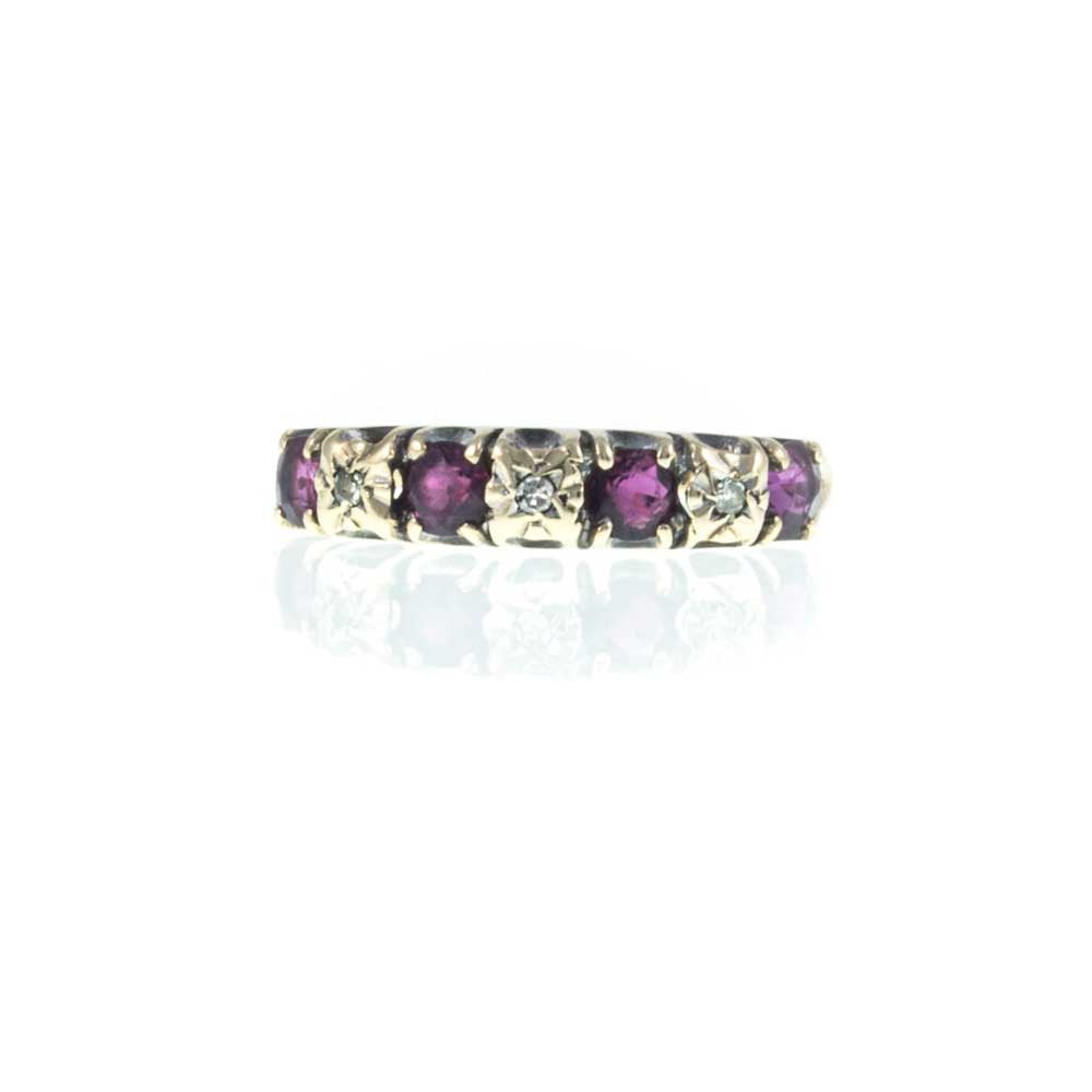 Vintage 9ct Yellow Gold Ruby and Diamond Half Eternity Ring