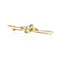 Edwardian 15ct Gold Aquamarine Coloured Zircon and Seed Pearl Bar Brooch