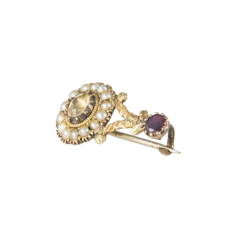 Georgian Citrine, Pearl and Garnet Miniature Comet Brooch. C.1835.