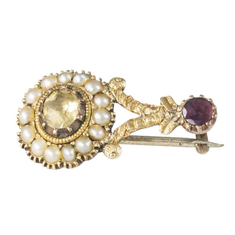 Georgian Citrine, Pearl and Garnet Miniature Comet Brooch. C.1835.