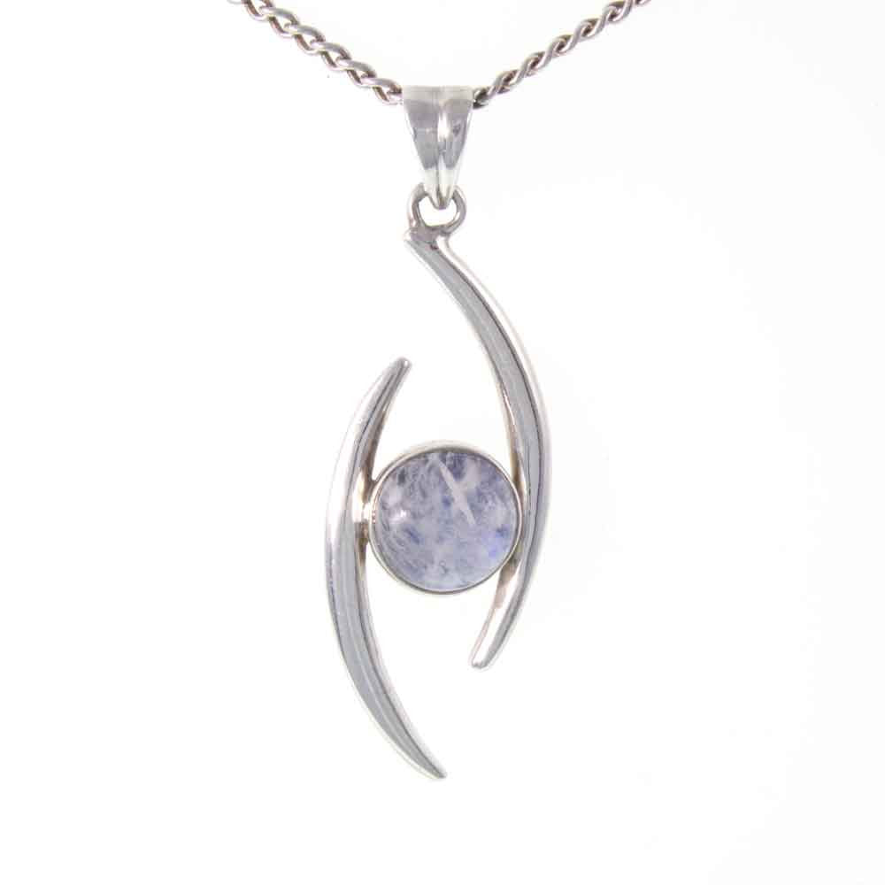 Vintage Silver Rainbow Moonstone Statement Pendant and Chain