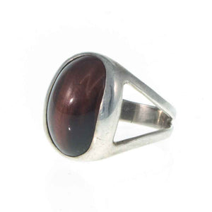 Modernist 1970s Vintage Sterling Silver Domed Tigers Eye Ring