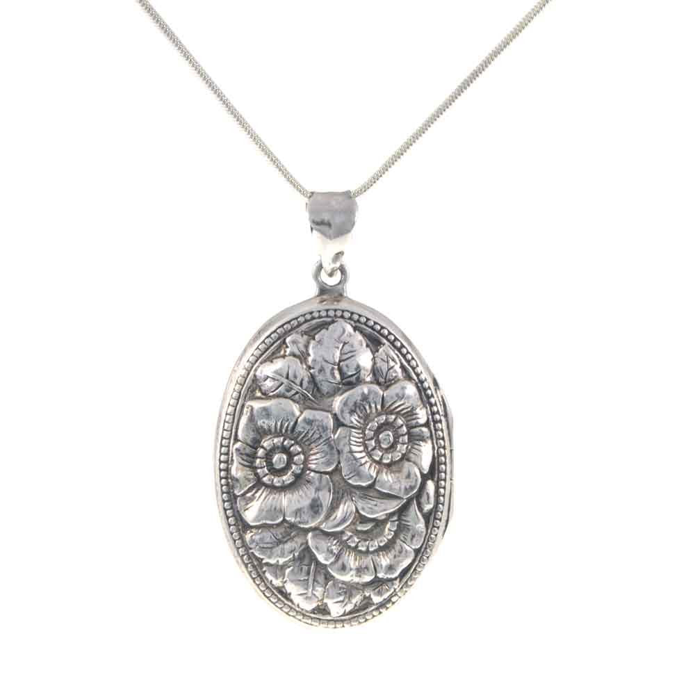 Vintage Art Nouveau Revival Repoussé Floral Design Silver Locket