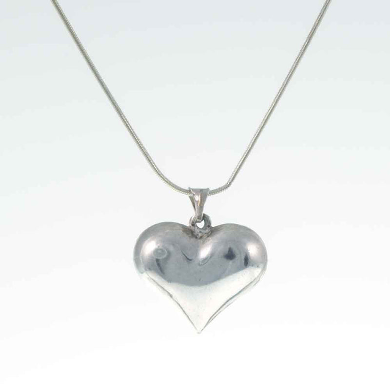 Vintage Puffy Heart Silver Pendant