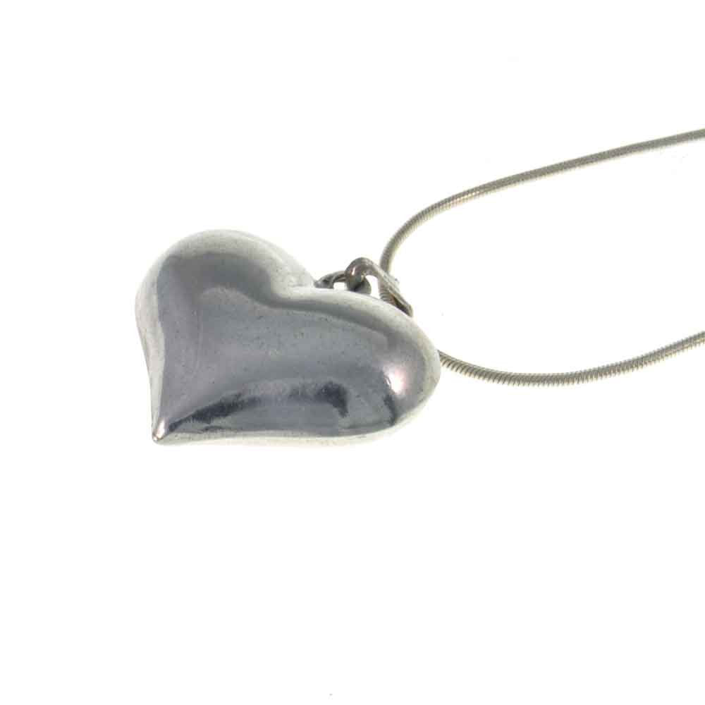 Vintage Puffy Heart Silver Pendant
