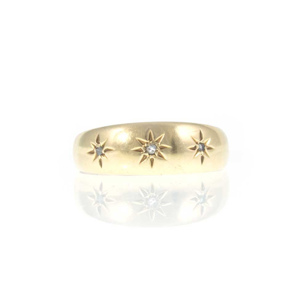 Edwardian 18K Yellow Gold 3 Stone Diamond ‘Gypsy’ Ring