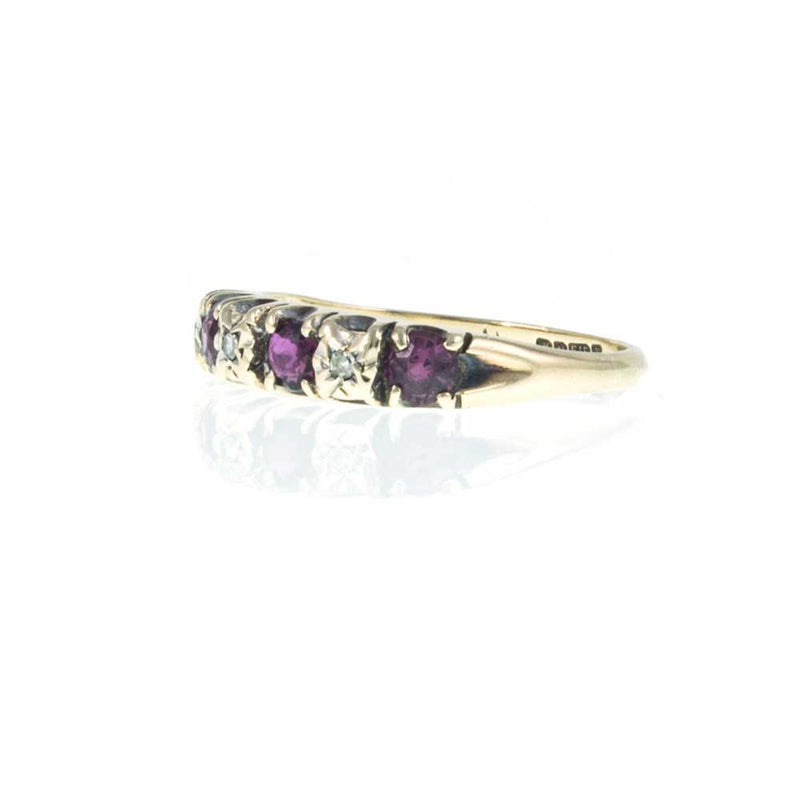 Vintage 9ct Yellow Gold Ruby and Diamond Half Eternity Ring