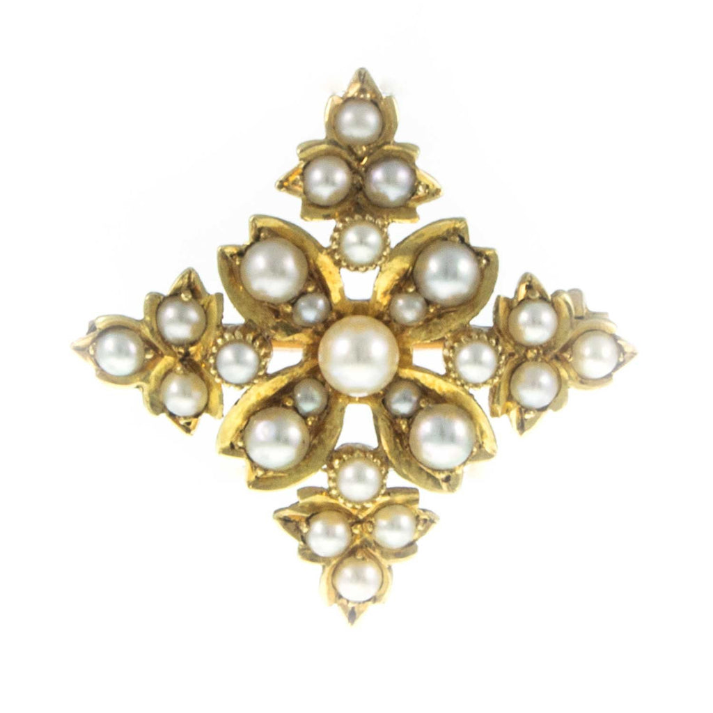 Petite Edwardian 18ct Gold Pearl Floral Pendant/Brooch