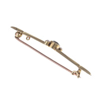 Edwardian 15ct Gold Peridot & Pearl Bar Brooch - facing Away at Angle