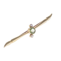 Edwardian 15ct Gold Peridot & Pearl Bar Brooch - Angle 2