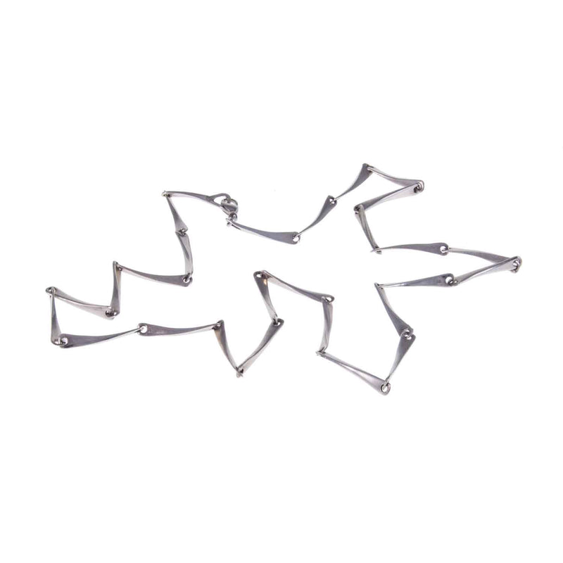 Modernist Hammered Sterling Silver Linked Necklace lying Flat