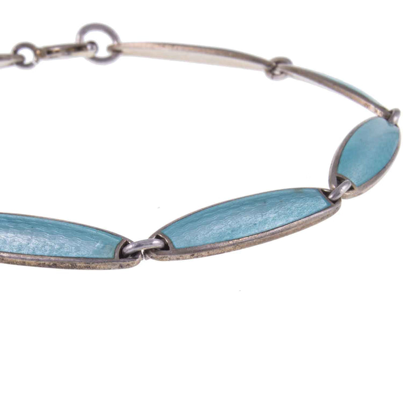 Close Up of Vintage Silver Hans Myhre Pale Blue Guilloché Enamel Bracelet