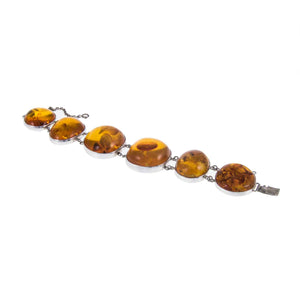 Chunky Vintage Sterling Silver Baltic Amber Bracelet with Safety Chain