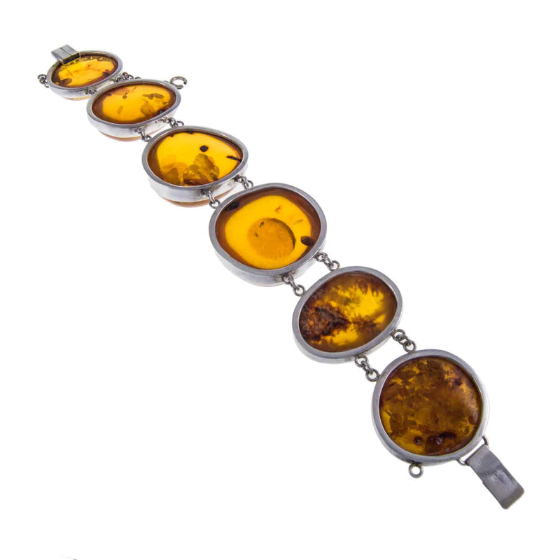 The back of a Chunky Vintage Sterling Silver Baltic Amber Bracelet