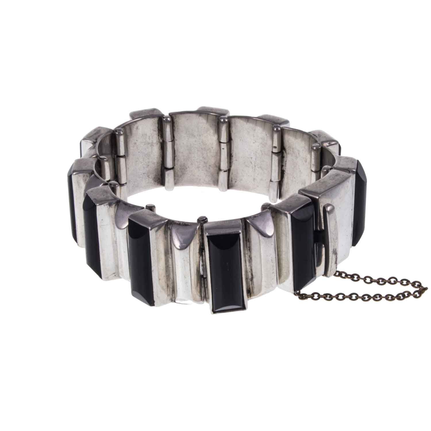 Heavy Vintage Mexican Silver and Onyx Bracelet. – Jewellery Hound