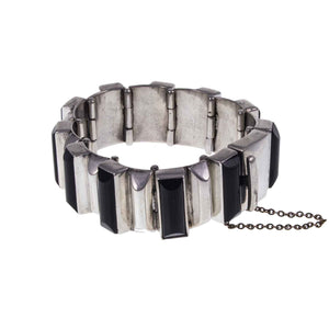 Heavy Vintage Mexican Silver and Onyx Bracelet from Above