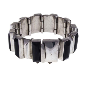 Heavy Vintage Mexican Silver and Onyx Bracelet - Clasp