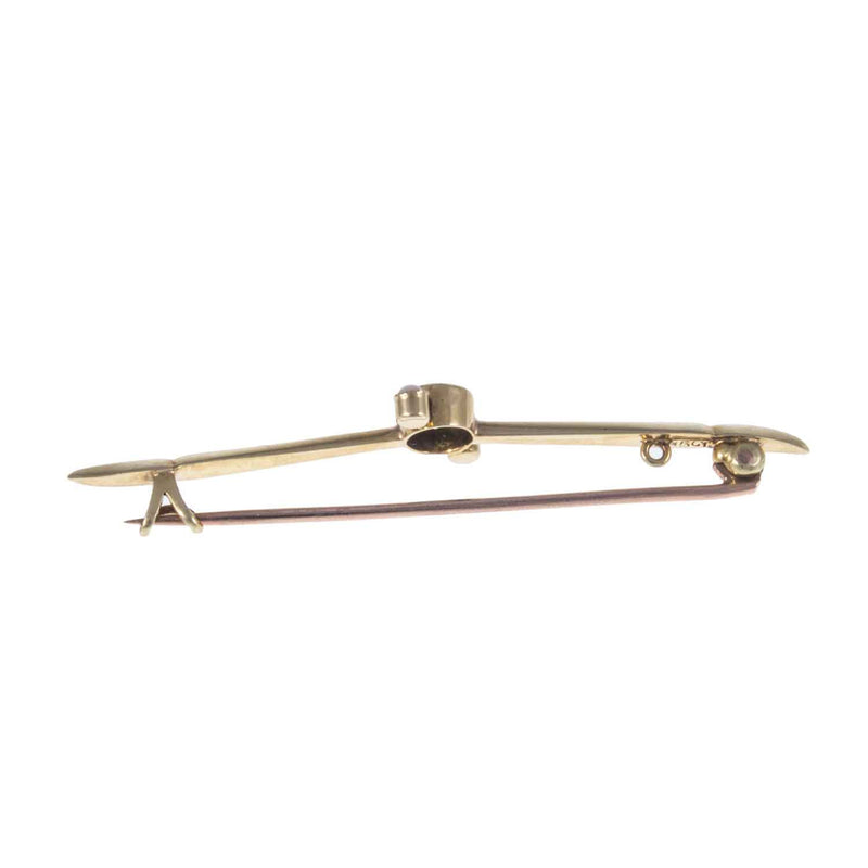 Edwardian 15ct Gold Peridot & Pearl Bar Brooch - Profile